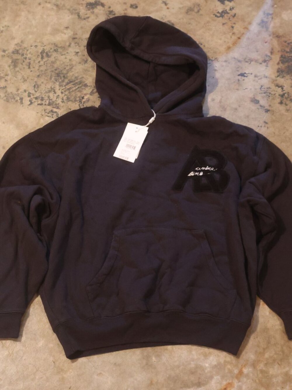 New Anine Bing Women's Small S Jaci Letterman Hoodie Vintage Black